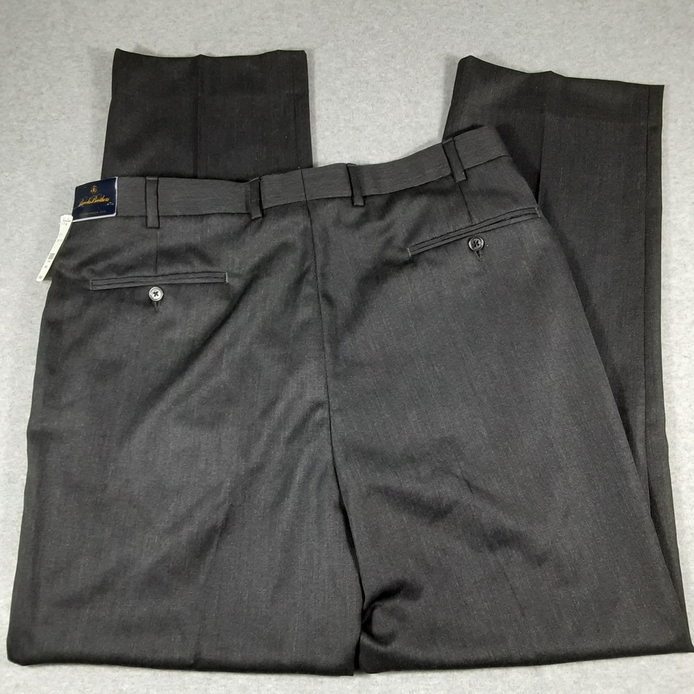New Brooks Brothers Mens 37x32 Charcoal Grey 100% Wool Dress Pants (36x32)